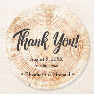 Dessous De Verre Rond Rustic Wedding Wood Cut Thank You