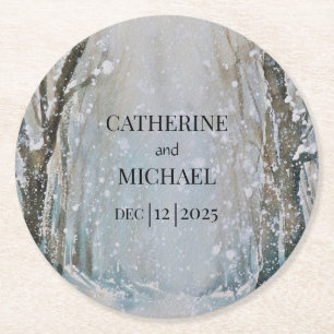 Dessous De Verre Rond Rustique Dusty Blue Winter Forest Mariage d'aquare