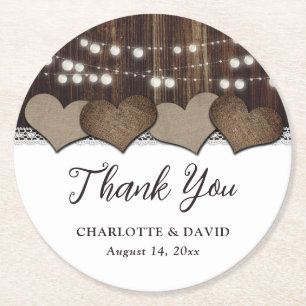 Dessous De Verre Rond Rustique Pays Bois Burlap Dentelle Mariage Merci