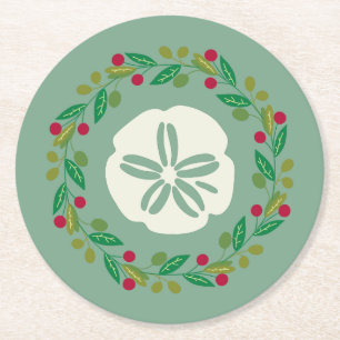 Dessous De Verre Rond Sable Dollar Coquille de Noël Wreath