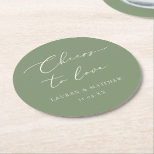 Dessous De Verre Rond Sage Green Calligraphy encourage à aimer le Mariag