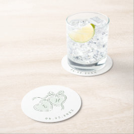 Dessous De Verre Rond Sage Hand Drawn Hearts Monogram Whimsical Wedding