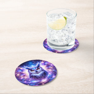 Dessous De Verre Rond Sagesse Mystique Cosmique Hibou Spirituel Céleste 