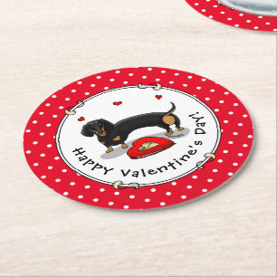 Dessous De Verre Rond Saint Valentin Dachshund (noir & bronzette) - Mign