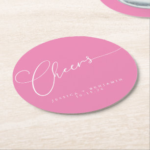Dessous De Verre Rond Salutations minimal rose blanc Script personnalisé