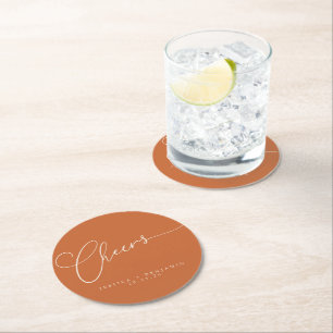 Dessous De Verre Rond Salutations minimum Burnt Orange Script personnali