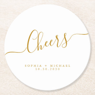 Dessous De Verre Rond Salutations minimum Gold Script personnalisé maria