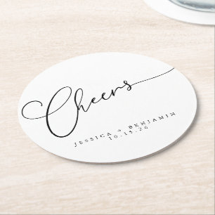 Dessous De Verre Rond Salutations minimum noir blanc Script personnalisé