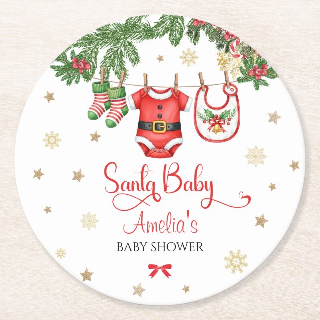 Dessous De Verre Rond Santa Baby Christmas Baby Shower Decor (Devant)