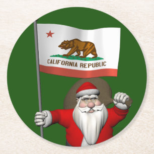 Dessous De Verre Rond Santa Claus Avec L'Enseigne De Californie