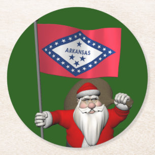 Dessous De Verre Rond Santa Claus With Ensign Of Arkansas