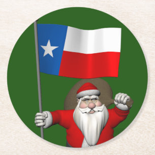 Dessous De Verre Rond Santa Claus with Ensign Of Texas