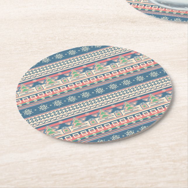 Dessous De Verre Rond Sapin de Noël Papier Style Aztèque (Incliné)