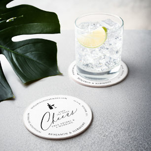 Dessous De Verre Rond Sauvez la Date Cheer ! Boissons gratuites et Maria