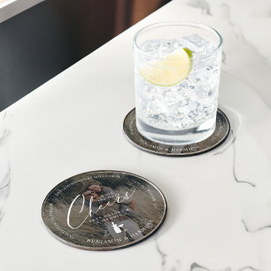 Dessous De Verre Rond Sauvez la Date Cheer ! Boissons gratuites et photo