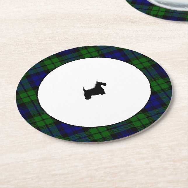 Dessous De Verre Rond Scottie de noir de plaid de Blackwatch (Incliné)