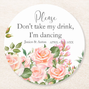 Dessous De Verre Rond Script de Mariage botanique rose vif