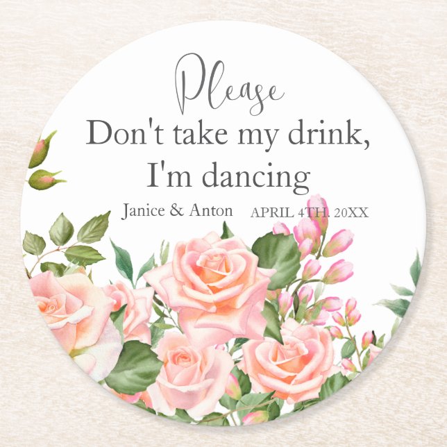 Dessous De Verre Rond Script de Mariage botanique rose vif (Devant)