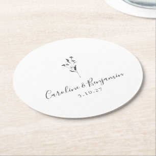 Dessous De Verre Rond Script floral simple Mariage Boho blanc personnali