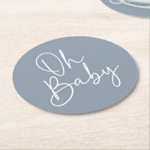 Dessous De Verre Rond Script moderne Bleu Oh Baby Baby shower simple