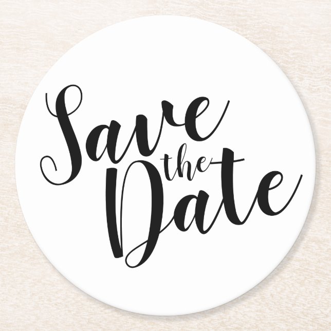 Dessous De Verre Rond Script moderne Noir&Blanc Mariage Enregistrer la d (Devant)