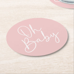 Dessous De Verre Rond Script moderne Rose Oh Baby Baby shower simple