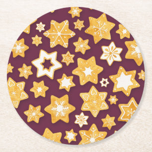 Dessous De Verre Rond Serre de biscuits de Noël avec Arrière - plan de p