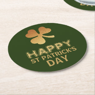 Dessous De Verre Rond Shamrock Gold Foil, Saint Patrick's Day