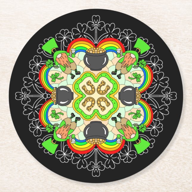 Dessous De Verre Rond Shamrock, Leprechauns Saint Patrick's Day (Devant)