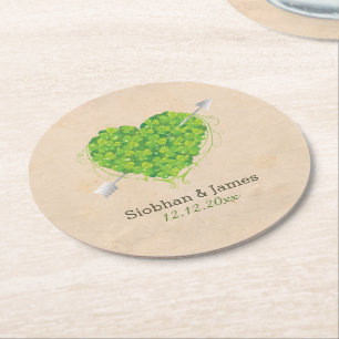 Dessous De Verre Rond Shamrock Mariage irlandais Heart