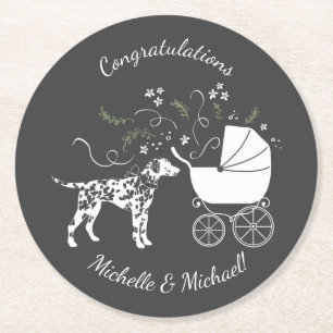 Dessous De Verre Rond Silhouette de chien Baby shower dalmate