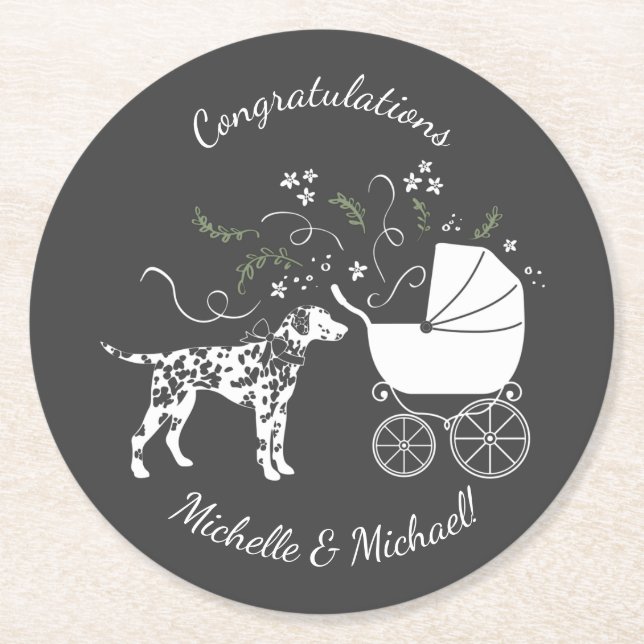 Dessous De Verre Rond Silhouette de chien Baby shower dalmate (Devant)