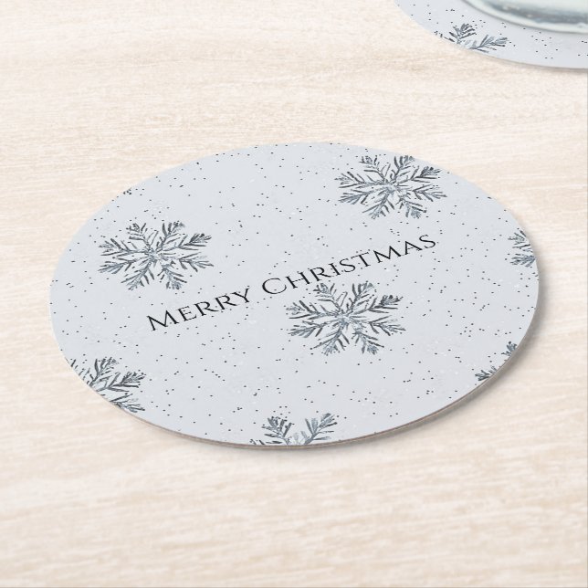 Dessous De Verre Rond Silver Grey Winter Snowflakes Christmas (Incliné)