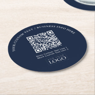 Dessous De Verre Rond Simple code QR de logo commercial bleu marine prom