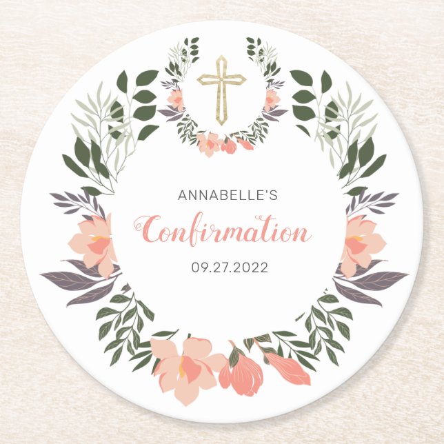 Dessous De Verre Rond Simple fête de confirmation florale  (Devant)