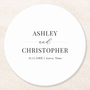 Dessous De Verre Rond Simple Mariage Moderne Noir et Blanc