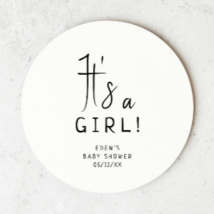 Dessous De Verre Rond Simple moderne Baby shower neutre C'est une fille