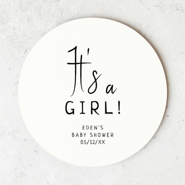 Dessous De Verre Rond Simple moderne Baby shower neutre C'est une fille (Créateur téléchargé)