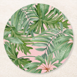 Dessous De Verre Rond Simple moderne Pink Palm Leaf Tropical Floral