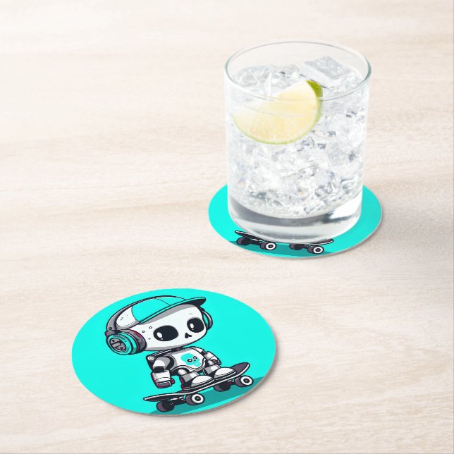 Dessous De Verre Rond Skate SkullBot (En situation)