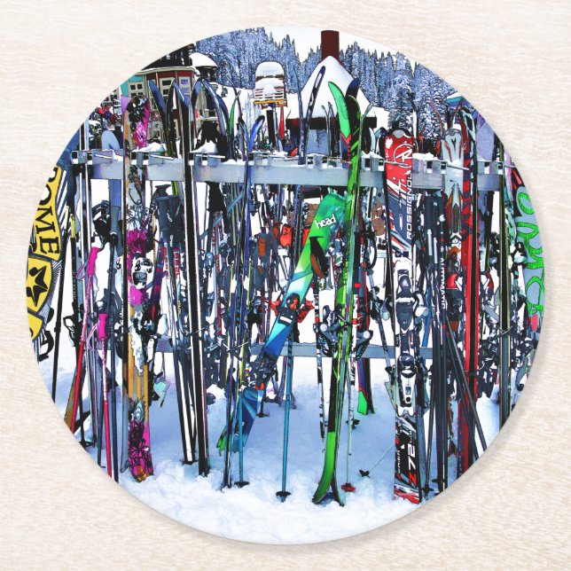 Dessous De Verre Rond Skis and Poles (Devant)