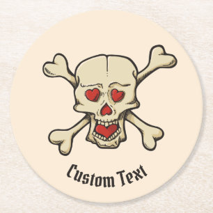 Dessous De Verre Rond Skull with Hearts