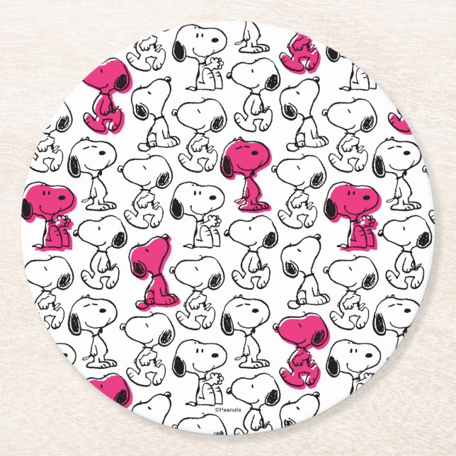 Dessous De Verre Rond Snoopy Black & Magenta Motif (Devant)