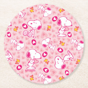 Dessous De Verre Rond Snoopy & Woodstock Motif Coeurs roses