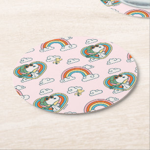 Dessous De Verre Rond Snoopy & Woodstock Rainbow Heart Motif
