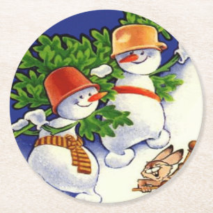 Dessous De Verre Rond Snowmen Arbre de Noël Drumbit Rabbit