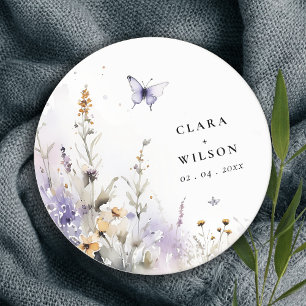 Dessous De Verre Rond Soft Lilac Fleur sauvage Butterfly Garden Mariage