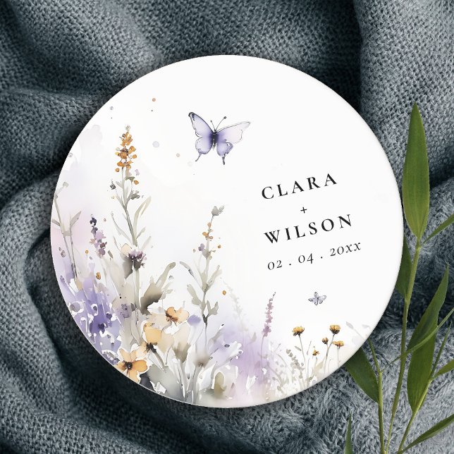 Dessous De Verre Rond Soft Lilac Fleur sauvage Butterfly Garden Mariage (Créateur téléchargé)