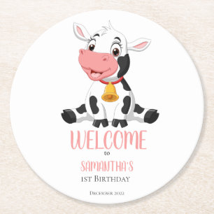 Dessous De Verre Rond Soirée d'anniversaire de la vache caricaturale
