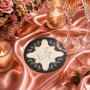 Dessous De Verre Rond Sous-bouclier de mariage baroque en papier de luxe